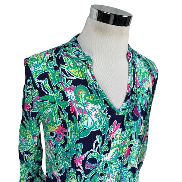 Lilly Pulitzer Sarasota Tunic Top Women’s Medium Green Black Trunk Show Pintuck - Picture 5 of 10